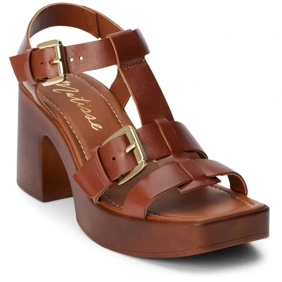 Matisse Tan Leather Block Heel Sandals - Picture 1 of 4